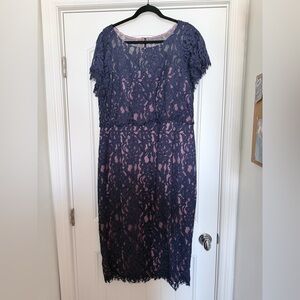 JS Collections Navy Lace Midi Dress with Pink Lining